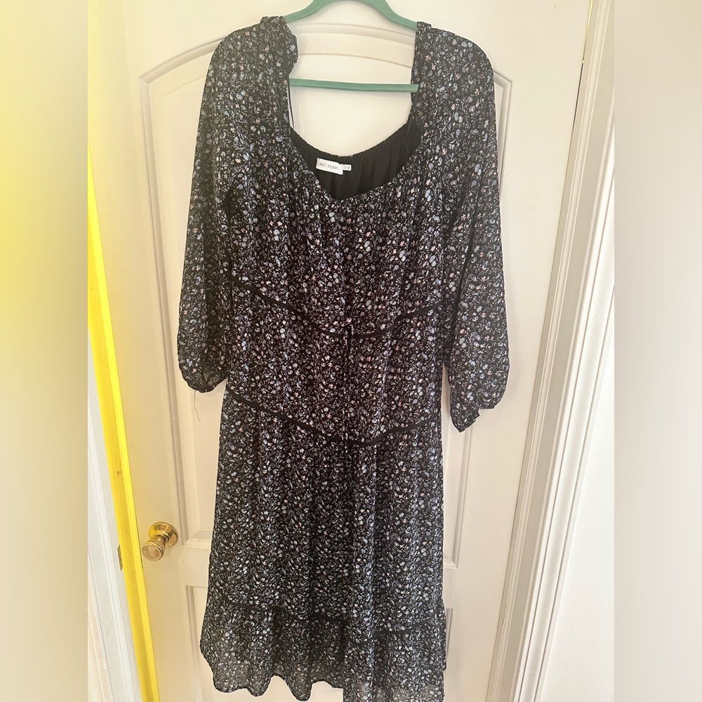 Black Casual Midi Sundress with Bishop Sleeves